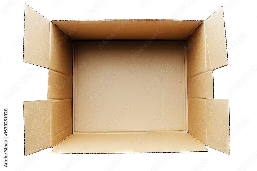 Poster open cardboard box isolated on a transparent background the box is empty and ready for packaging