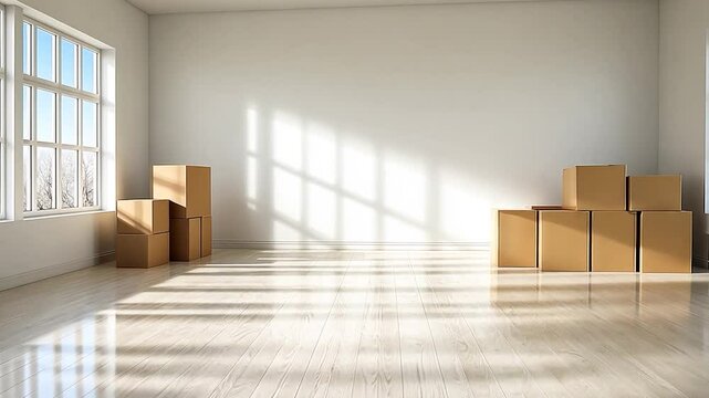 Empty Room with Cardboard Boxes, New Home, Moving Day