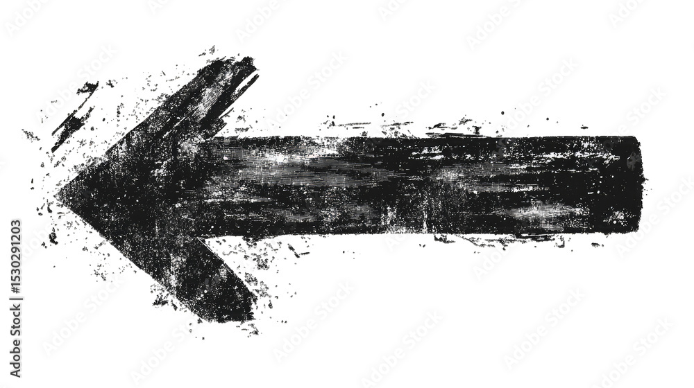Poster black grunge arrow pointing to the left isolated on transparent background