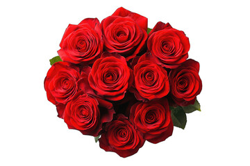 A Bouquet Of Twelve Red Roses Isolated On A Transparent Background Seen From Above