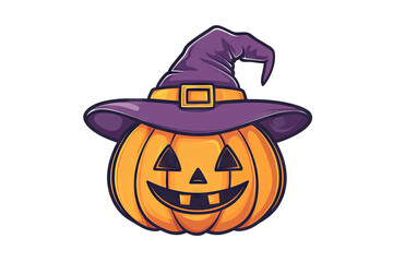 A Cartoon Pumpkin Wearing A Purple Witch Hat With A Smiling Face