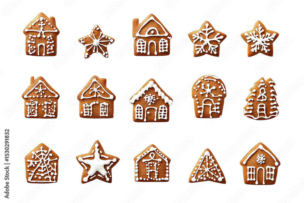Poster an assortment of gingerbread cookies in various shapes including houses stars and snowflakes the coo