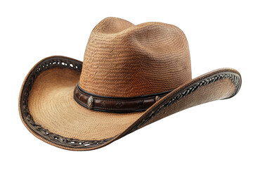 A Brown Straw Cowboy Hat With A Brown Leather Band And A Silver Buckle Isolated On A Transparent Background