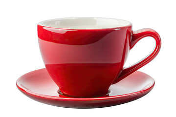 A Red Ceramic Coffee Cup And Saucer Isolated On A Transparent Background