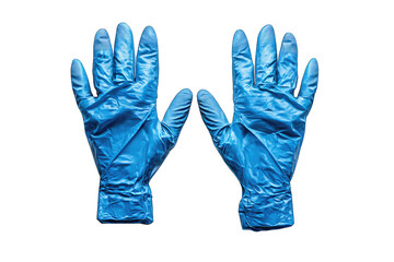 A Pair Of Blue Nitrile Gloves With The Palms Facing Upwards The Gloves Are On A Transparent Background