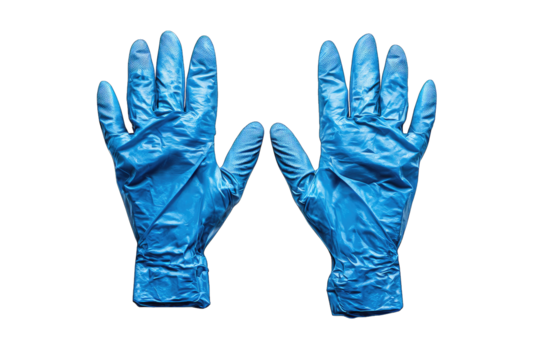 A Pair Of Blue Nitrile Gloves With The Palms Facing Upwards The Gloves Are On A Transparent Background