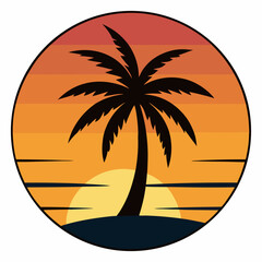 Illustration of a palm tree against a sunset background