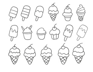 Line drawing of ice cream and sweets. Vector file.