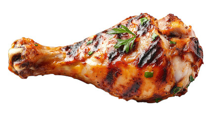 A Close-up Of A Grilled Chicken Drumstick With A Crispy Skin And A Sprig Of Parsley On Top Isolated On A Transparent Background