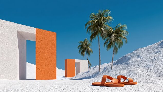 Orange archway sandals in desert