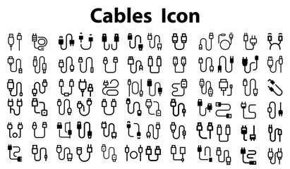 Digital Cable icons set. Cables of various types and purposes. Telecommunications, Internet, telephony, linear icon collection. Line with editable stroke.  Cables Icon.svg
