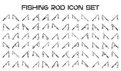 Fishing Rod Icons Multi Series. Fishing Rod Vector Icon. Fisherman Black and White Round Icon


