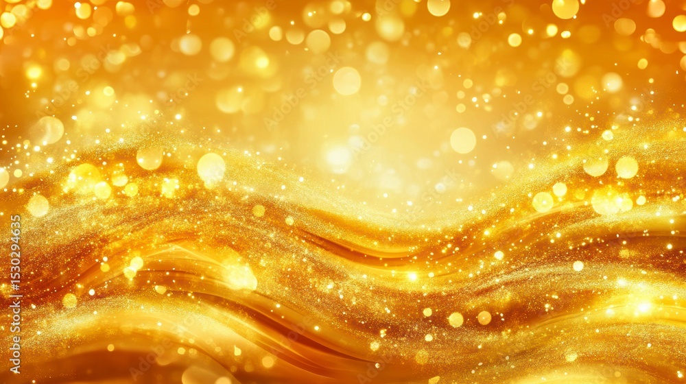 Poster abstract golden wave background with bokeh lights, shimmering texture.