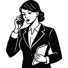 Businesswoman on phone writing notes vector illustration