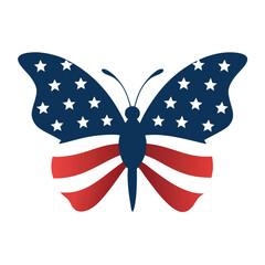 Butterfly silhouette with waving american flag overlay