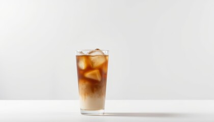 Cold brew coffee drink with ice in glass on white background  