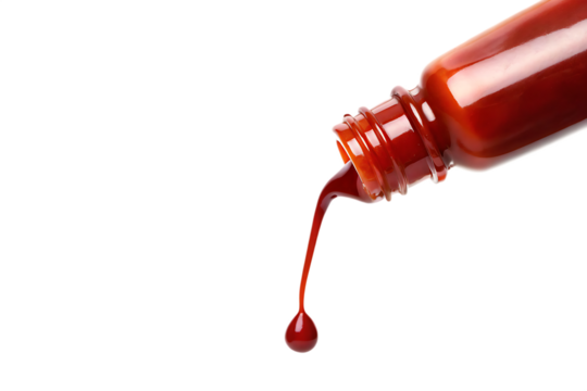 Red sauce pouring from bottle isolated on a white background png ai generated