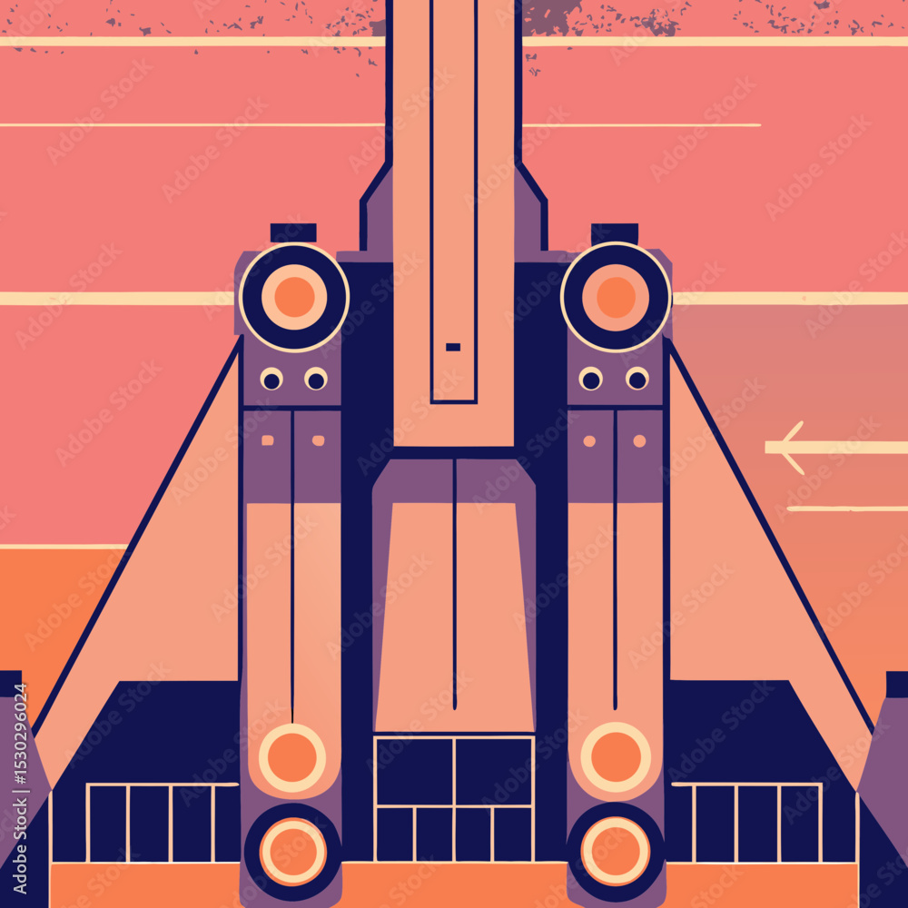 Poster geometric abstract spaceship design with runway details