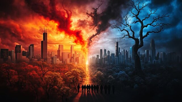 Apocalyptic Cityscape: A Divided Metropolis