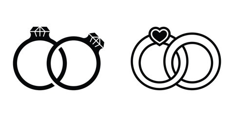 Diamond engagement rings icon. Engagement rings, wedding ring vector set, diamond icon. Vector illustration isolated on white background.