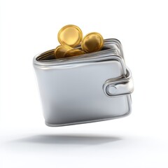 Silver Wallet with Gold Coins on White Background Illustration