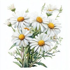 Fototapeta premium Watercolor Painting of a Delicate White Daisy Bouquet