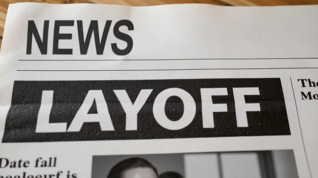 News article featuring the word "LAYOFF" prominently displayed.