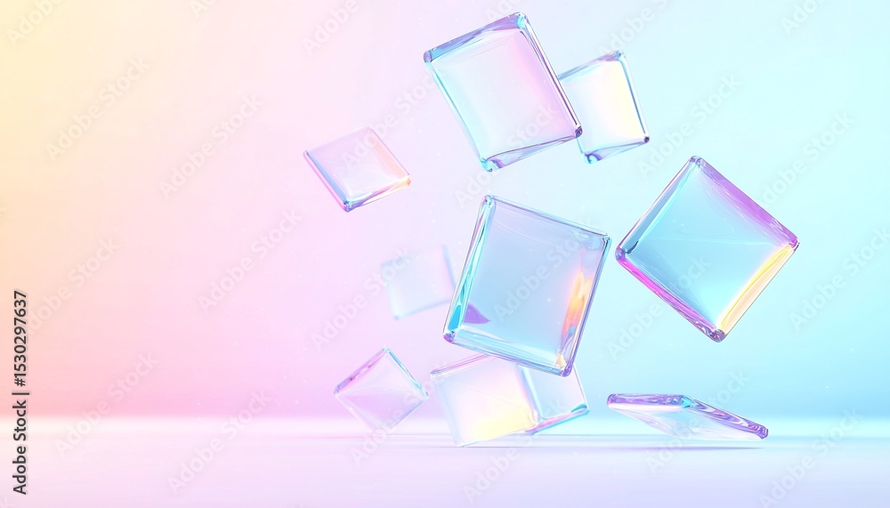 Poster floating pastel polygonal squares with soft gradient