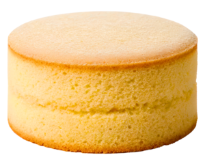 Perfectly baked round sponge cake on display on a transparent background