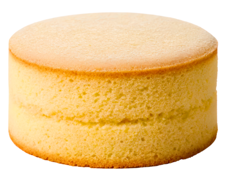 Perfectly baked round sponge cake on display on a transparent background