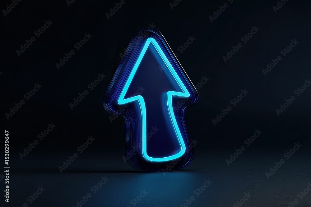 Canvas Prints a luminous turquoise arrow pointing upward casts shadows on a dark surface