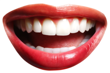 Open mouth red lips white teeth isolated on a white background png ai generated