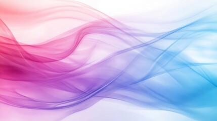 Fototapeta premium Abstract image of flowing, colorful smoke in pink, purple, and blue hues on white background.