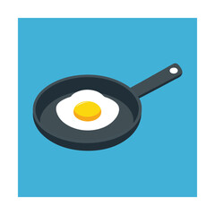 Simple illustration of a fried egg in a pan with bright yellow yolk and blue background