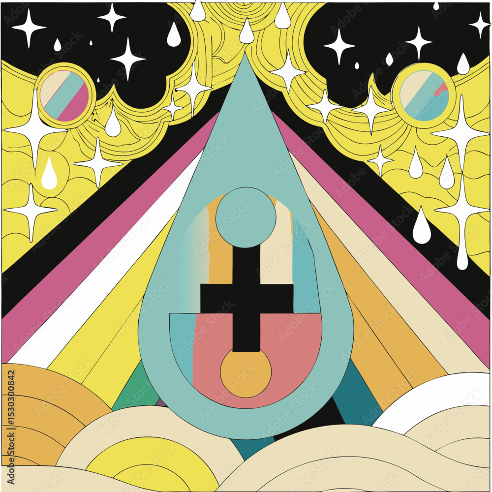 Poster abstract art with geometric shapes and celestial elements