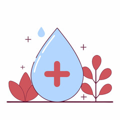 Illustration of a water drop with a plus sign and plants