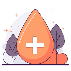 Illustration of a blood drop with a cross and leaf design