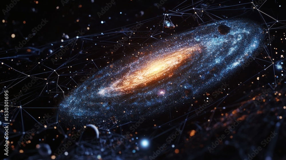 Poster cosmic galaxy network interconnected universe of stars planets and technological web