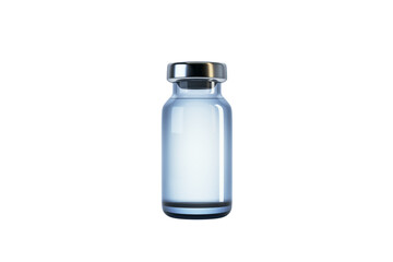 Transparent glass medical vial mockup with metallic cap isolated on white background for product presentation and branding concept. 3D Rendering
