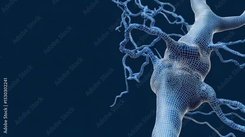 Poster intricate neuron structure detailed wireframe of neural network connections and branches in blue des