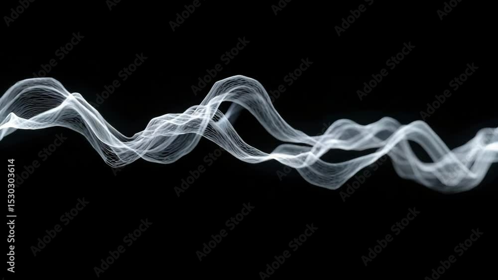Poster abstract black and white wave pattern evokes fluid movement, creating ethereal sense of energy and m