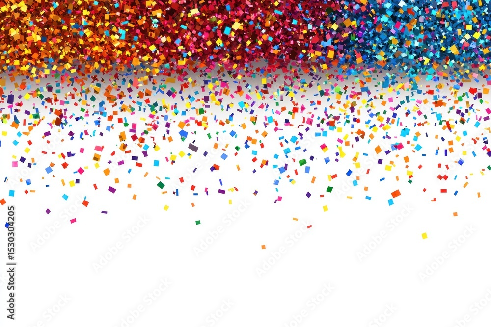 Poster a vibrant image showcases a dense collection of multicolored glitter at the top, transitioning into 