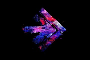 Abstract digital painting of an arrow pointing right, on a black backdrop