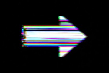 Glitched arrow icon pointing right with colorful digital distortion effect