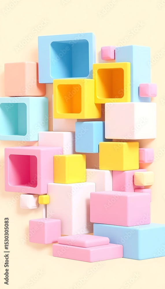 Poster a whimsical and vibrant display of colorful geometric shapes in a playful and modern composition.