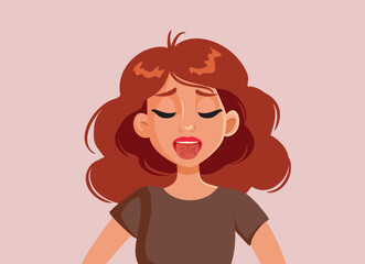 Woman With a Cracked Tongue Vector Cartoon Illustration. Person suffering from a fissured tongue due to poor oral health  