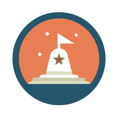 Minimalist monumental icon with star flag and decorative details in a circular composition