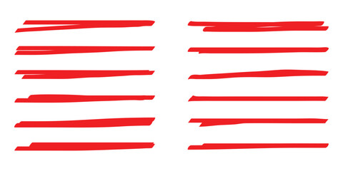 Red marker line. Hand drawn marker highlighters, underline, lines, marker and sketch. Highlighters, hand drawn underline. Scribble underline markers set. Scratch lines. Vector illustration. EPS 10