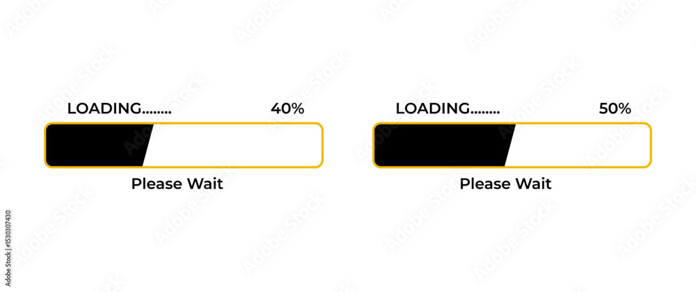 Poster set of two progress bar icons at 40% and 50% loading levels. clean, bold, and ideal for use in dashb