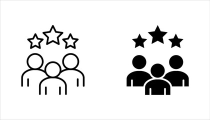 Teamwork success linear icon set. Achievement for group project. Star rating for review. vector illustration on white background